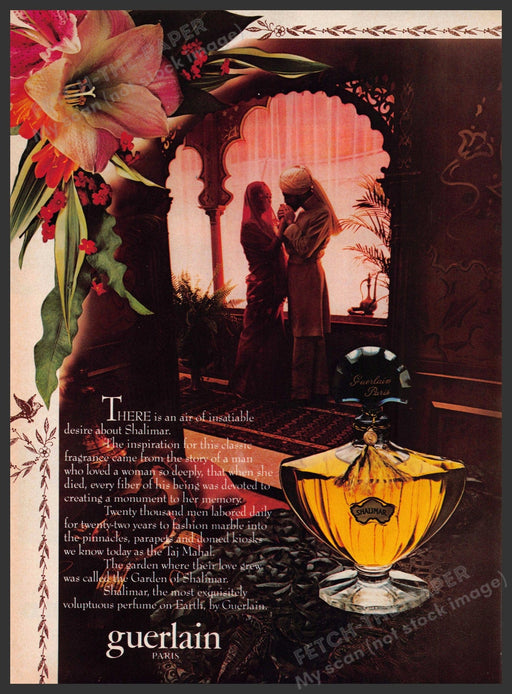 Guerlain Paris 1980s Print Advertisement 1980 Shalimar Taj Mahal Perfume Fetch-the-Paper