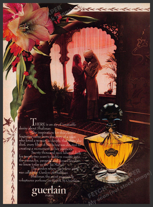 Guerlain Paris 1980s Print Advertisement 1980 Shalimar Taj Mahal Perfume Fetch-the-Paper