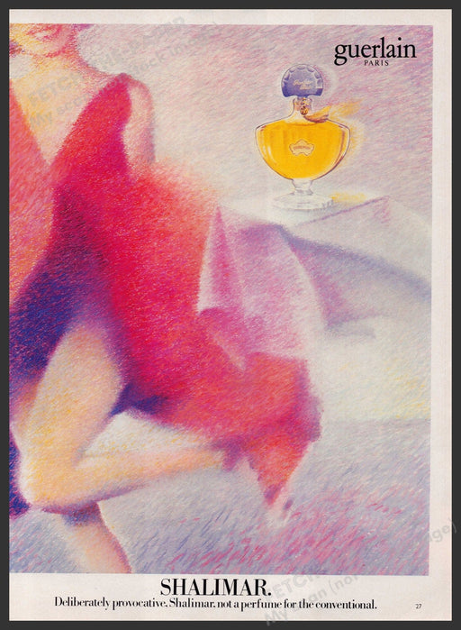 Guerlain Shalimar Perfume 1980s Print Advertisement Ad 1982 Illustration Fetch-the-Paper