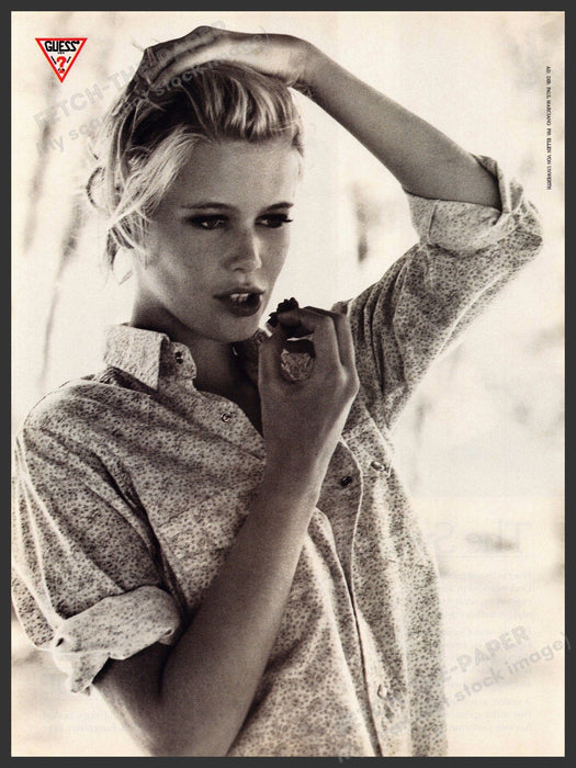Guess 1980s Print Advertisement Ad 1989 Claudia Schiffer Eating Guess