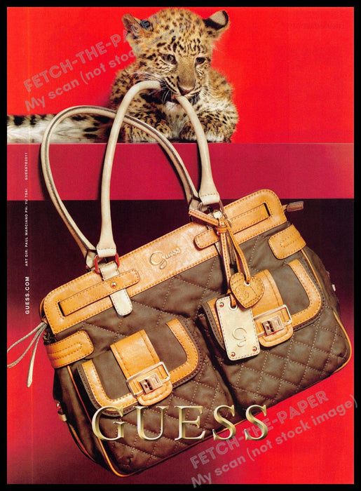 Guess 2010s Magazine Print Ad 2011 Handbag Baby Leopard Cub Wild Cat Accessory Guess