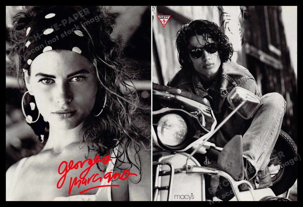 Guess Carrie Otis Cameron Alborzian 1980s Print Advertisement 1989 Front / Back Fetch-the-Paper