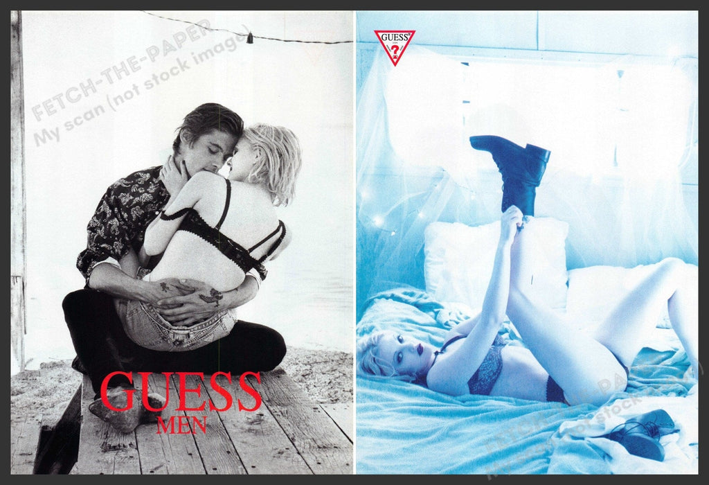 Guess Drew Barrymore 1990s Print Ad 1993 (1 Pg Front & Back) Legs Fetch-the-Paper