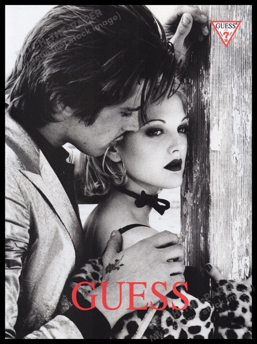 Guess Drew Barrymore 1990s Print Advertisement Ad 1993 Sexy Man Fetch the Paper!