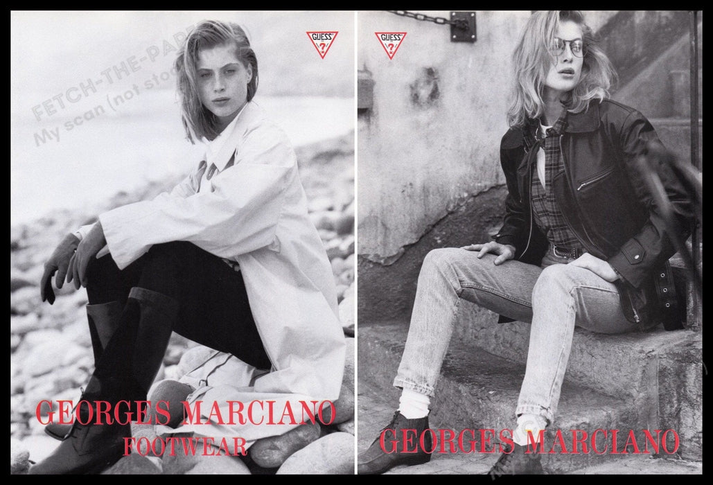 Guess Footwear Emma Warg 1980s Print Advertisement 1989 Front & Back Page Fetch-the-Paper