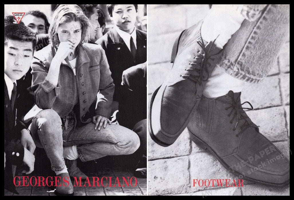 Guess Footwear Model Emma Warg Front& Back Page 1980s Print Advertisement 1989 Fetch-the-Paper