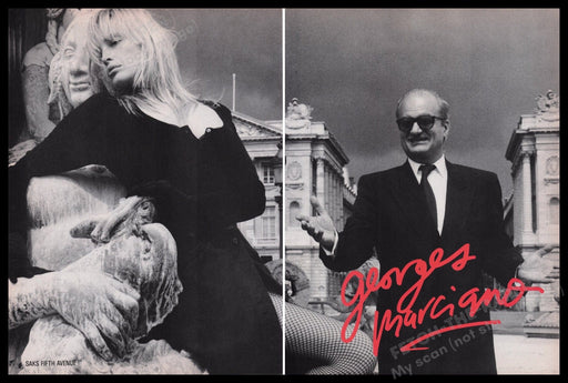 Guess Georges Marciano 1980s Print Advertisement (2 pgs) 1987 Fish Net Legs Fetch the Paper!