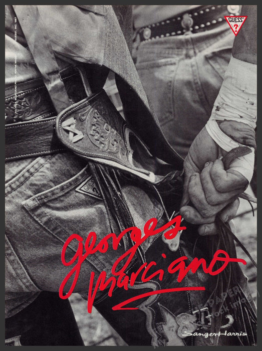 Guess Georges Marciano 1980s Print Advertisement Ad 1987 Rear Chaps Cowboy Fetch-the-Paper