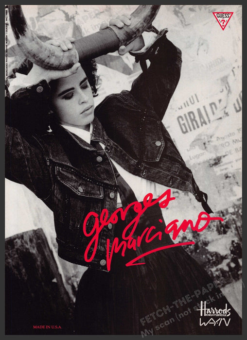 Guess Georges Marciano 1980s Print Advertisement Ad 1988 Bull Horns Fetch-the-Paper
