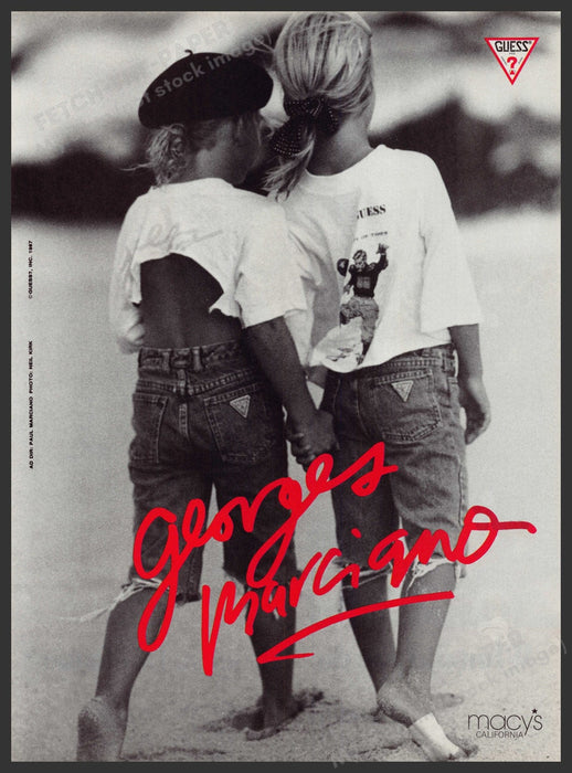 Guess Georges Marciano Kids 1980s Print Advertisement Ad 1987 Beach Holding Hand Fetch-the-Paper