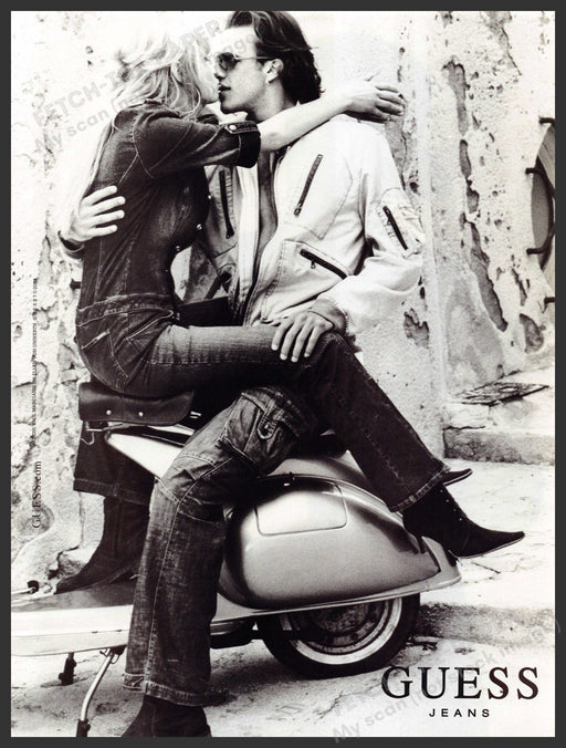 Guess Jeans Roxana Filip 2000s Print Advertisement 2003 Couple on Scooter Fetch-the-Paper