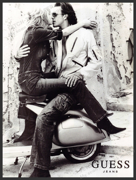 Guess Jeans Roxana Filip 2000s Print Advertisement 2003 Couple on Scooter Fetch-the-Paper