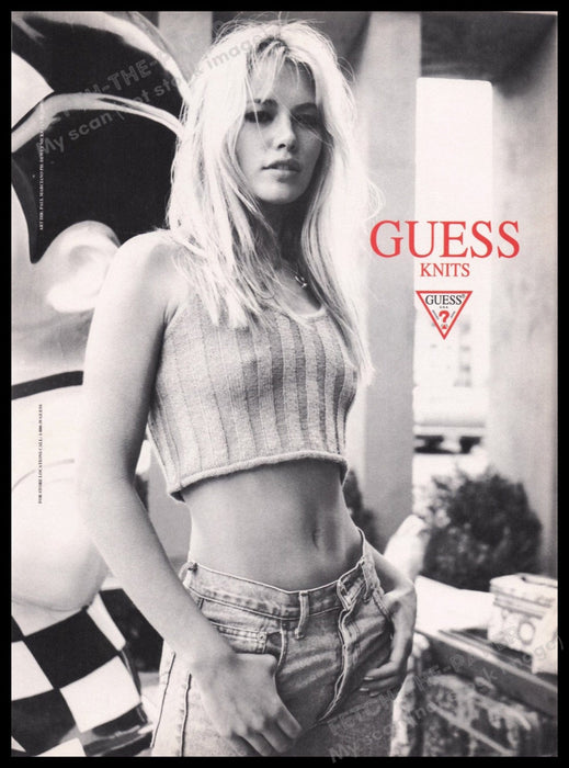 Guess Knits 1990s Print Advertisement Ad 1995 Claudia Schiffer Fetch the Paper!