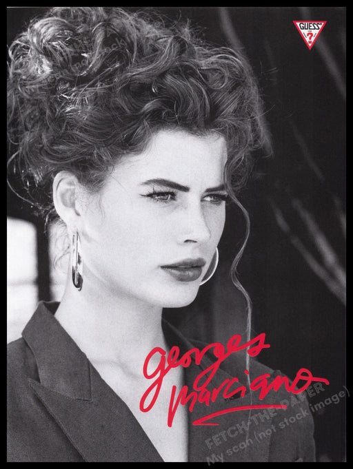 Guess Marciano 1980s Print Advertisement Ad 1989 Hair Up Sexy Model Fetch the Paper!