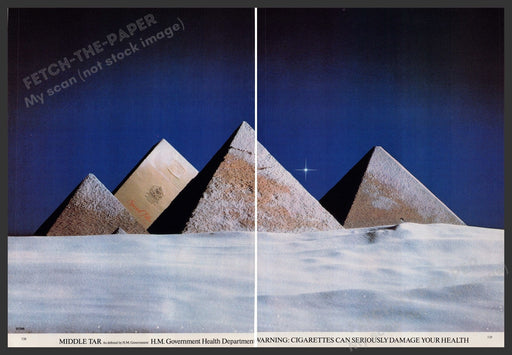 H.M. Government Warning Cigarette 1980s Print Advertisement (2 pg) 1980 Pyramids Fetch-the-Paper