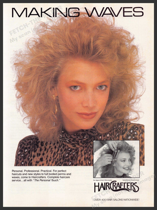 Hair Crafters 1980s Magazine Print Advertisement 1988 "Making waves" Big Hair Hair Crafters