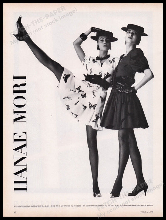 Hanae Mori Clothing 1980s Print Advertisement Ad 1988 Kicking Long Legs Fetch the Paper!