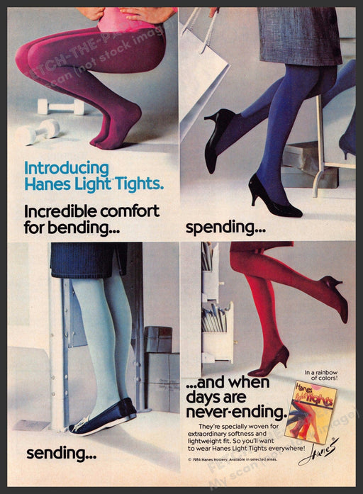 Hanes 1980s Magazine Print Advertisement 1985 Light Tights Colors Legs Hanes