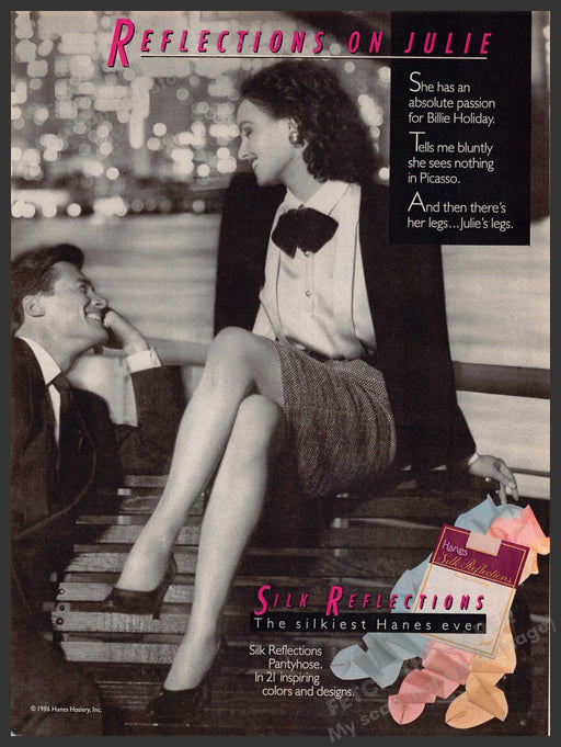 Hanes 1980s Magazine Print Advertisement 1987 Silk Reflections Hosiery Bench Hanes