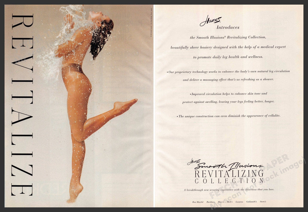 Hanes 1990s Magazine Print Ad (2 pages) 1998 Legs Revitalizing Smooth Hosiery Hanes