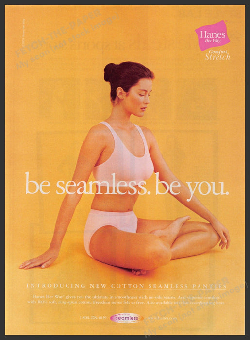 Hanes Her Way Seamless Panties 2000s Print Advertisement 2001 Yoga Sitting Fetch-the-Paper
