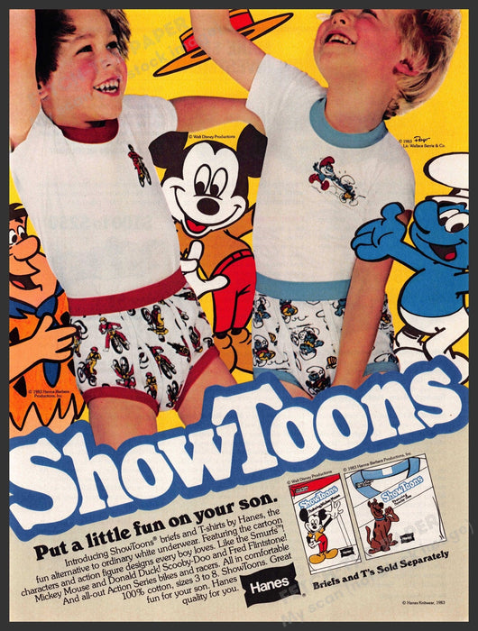 Hanes ShowToons 1980s Print Advertisement Ad 1983 Briefs Cartoon Characters Hanes