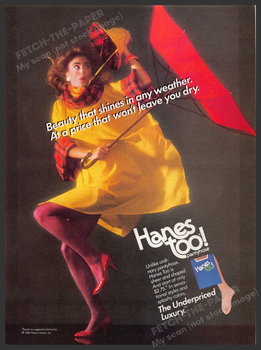 Hanes Too! 1980s Print Advertisement 1985 Windy Weather Hosiery Pantyhose Hanes