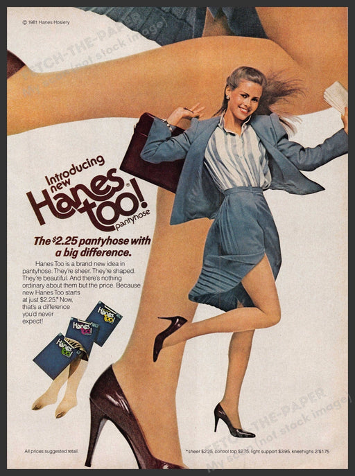 Hanes Too Hosiery 1980s Print Advertisement Ad 1982 Legs Business Woman Hanes