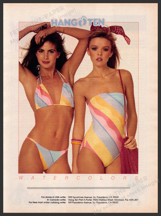 Hang Ten Swimwear 1980s Print Advertisement 1981 Legs Girls Watercolors Hang Ten