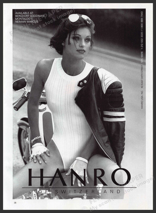 Hanro of Switzerland 1990s Print Advertisement 1994 Bodysuit Motorbike Fetch-the-Paper