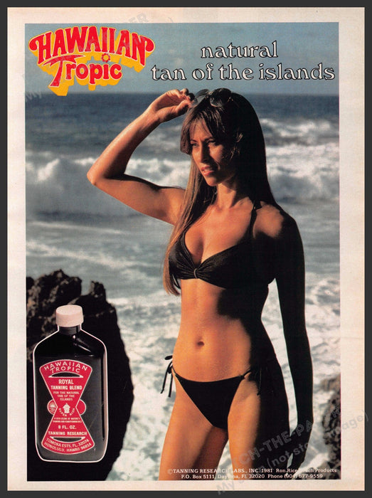 Hawaiian Tropic 1980s Print Advertisement 1981 Bikini Girl "tan of the islands" Hawaiian Tropic