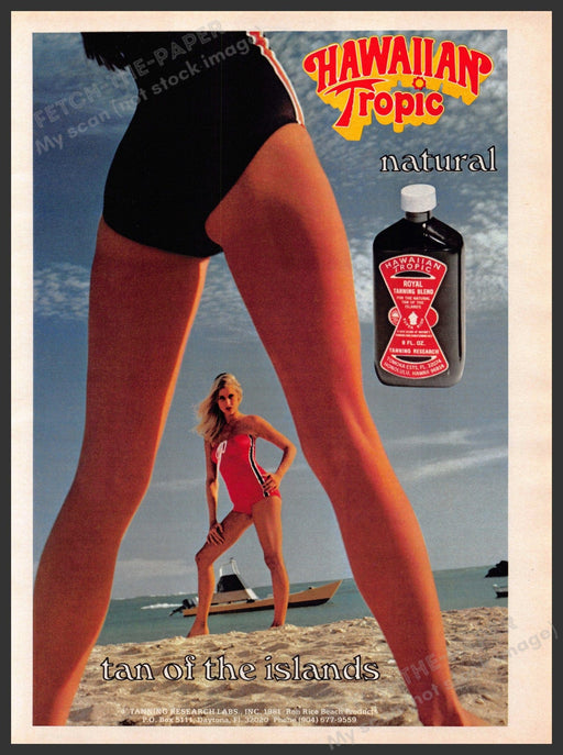Hawaiian Tropic 1980s Print Advertisement 1981 Legs "Tan of the islands" Hawaiian Tropic