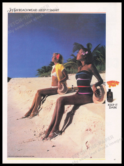 Hawaiian Tropic JerSea Swimwear 1980s Print Advertisement Ad 1982 Tan Skin Fetch the Paper!