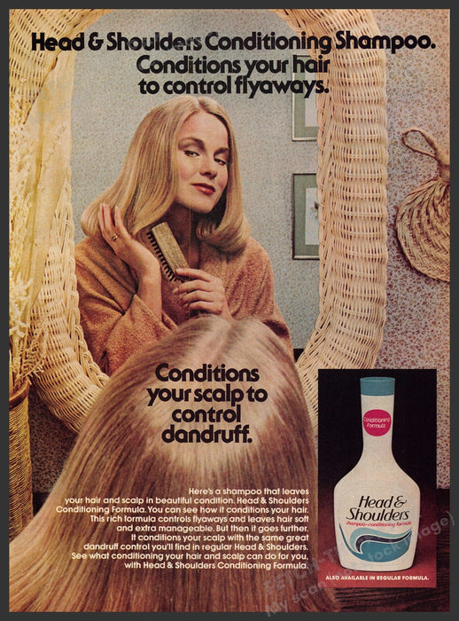 Head & Shoulders 1980s Print Advertisement 1981 Mirror Blonde Controls Dandruff Fetch-the-Paper