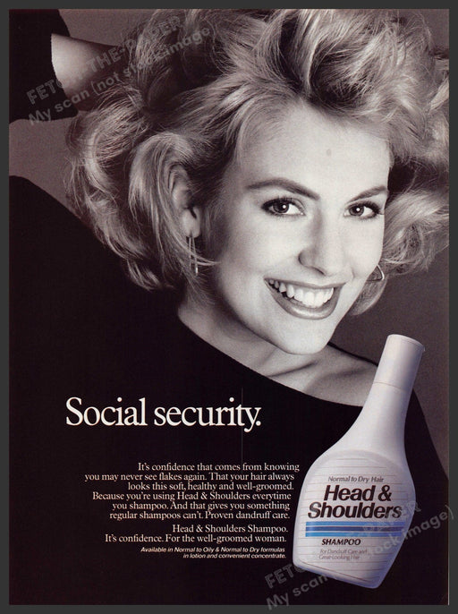 Head & Shoulders 1980s Print Advertisement Ad 1987 Hair "Social security" Head & Shoulders
