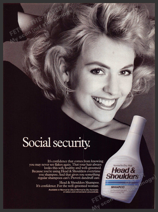 Head & Shoulders 1980s Print Advertisement Ad 1987 Hair "Social security" Head & Shoulders