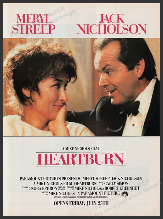 Heartburn Movie Release Streep Nicholson 1980s Print Advertisement Ad 1986 Fetch-the-Paper
