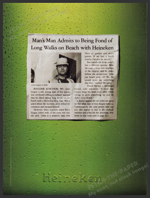 Heineken 2000s Video Game Print Advertisement 2003 Man's Man Walks on the Beach Fetch-the-Paper