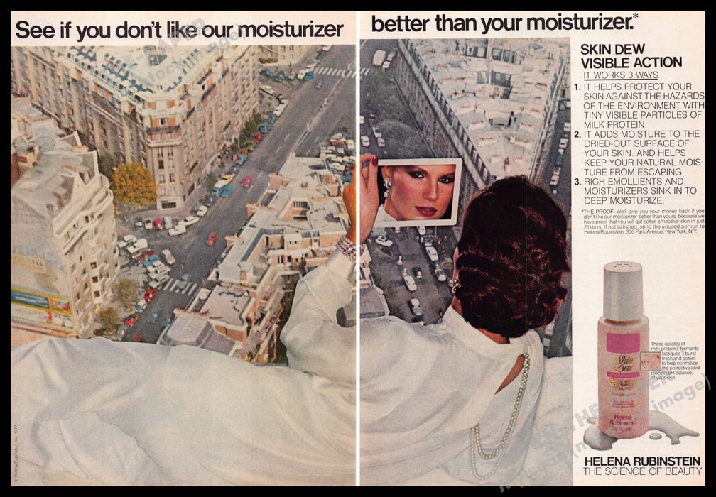 Helena Rubinstein 1970s Print Ad (2 pages) 1977 Skin Dew NYC Helena Rubinstein
