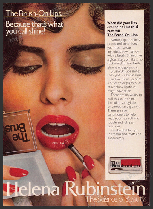 Helena Rubinstein 1970s Print Advertisement 1979 Brush on Red Lips Fetch-the-Paper