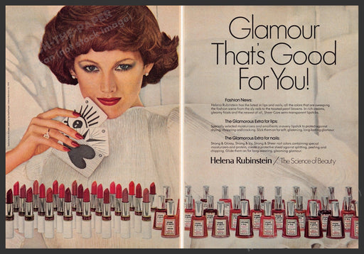 Helena Rubinstein Cosmetics 1970s Print Advertisement (2 page) 1976 Hand Cards Fetch-the-Paper