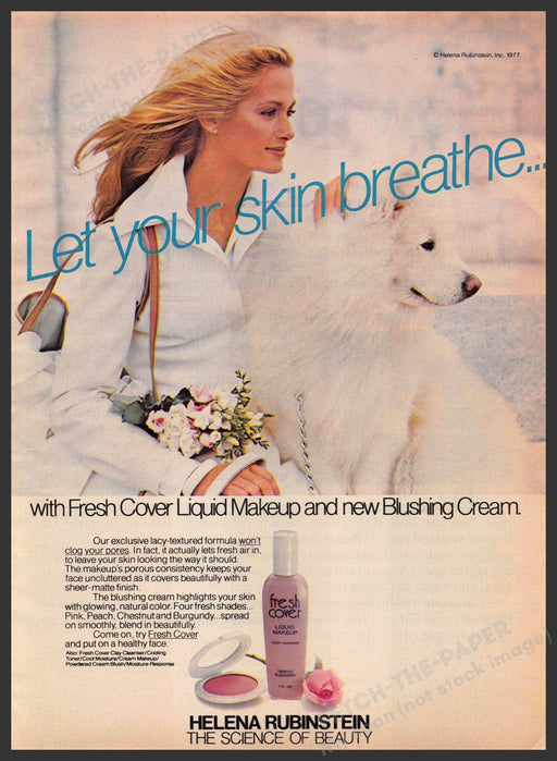 Helena Rubinstein Makeup 1970s Print Advertisement 1977 Samoyed Dog Helena Rubinstein