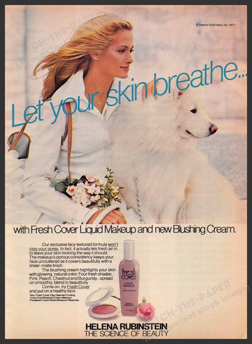 Helena Rubinstein Makeup 1970s Print Advertisement 1977 Samoyed Dog Helena Rubinstein