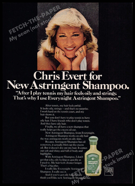 Helene Curtis 1970s Print Advertisement 1977 Chris Evert Tennis Pro Hair Helene Curtis