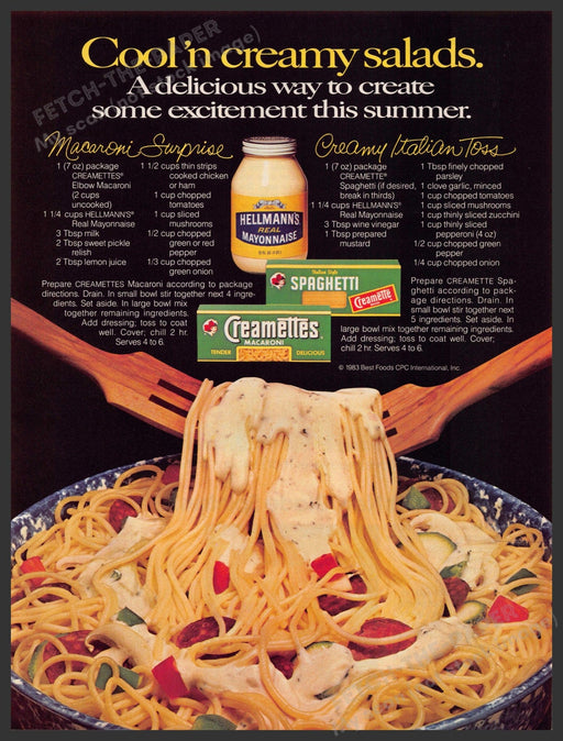 Hellmann's 1980s Magazine Print Advertisement 1983 "Macaroni Surprise" Recipe Hellmann's
