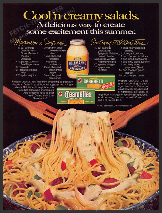 Hellmann's 1980s Magazine Print Advertisement 1983 "Macaroni Surprise" Recipe Hellmann's