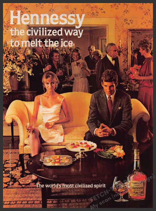 Hennessy 1980s Print Advertisement 1985 Gathering Couple Couch Party Fetch-the-Paper