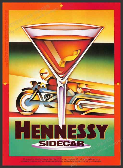 Hennessy 1990s Print Advertisement Ad 1998 Sidecar Motorcycle Racing Glass Hennessy
