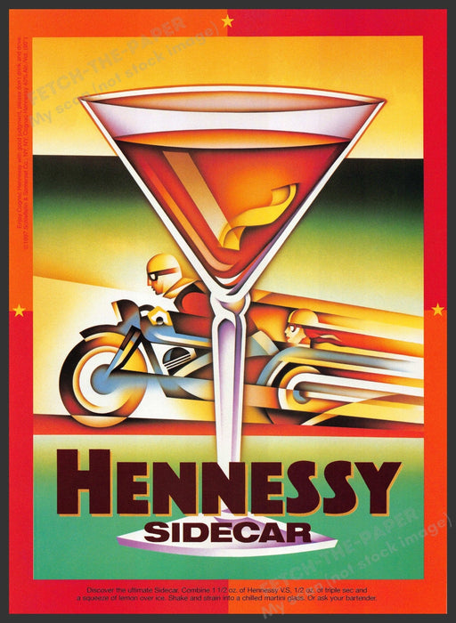 Hennessy 1990s Print Advertisement Ad 1998 Sidecar Motorcycle Racing Glass Hennessy