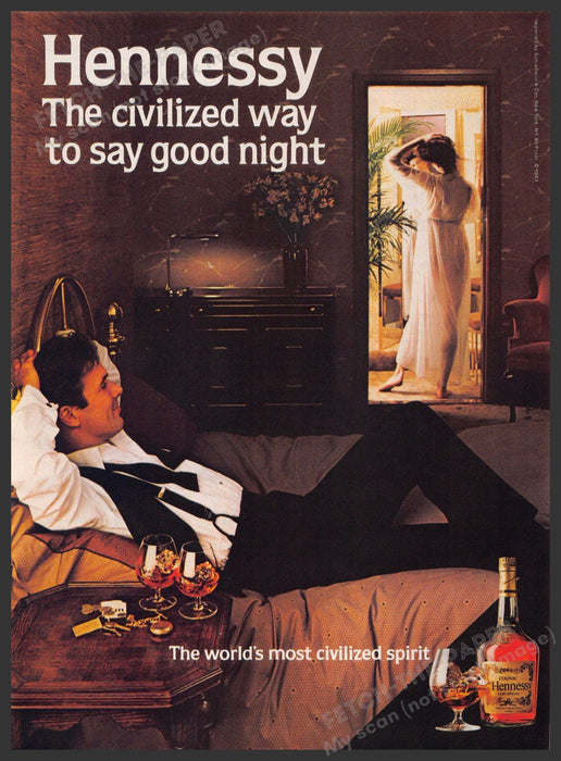 Hennessy Cognac 1980s Print Advertisement 1983 "Civilized way to say good night" Fetch-the-Paper